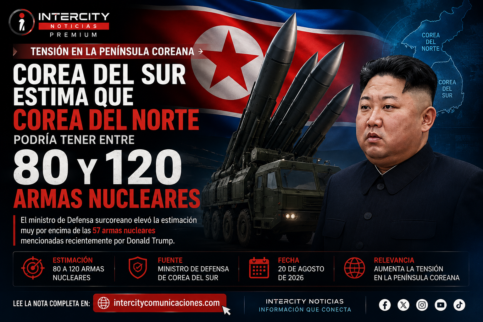 Corea del Sur estima que Corea del Norte tiene hasta 120 armas nucleares